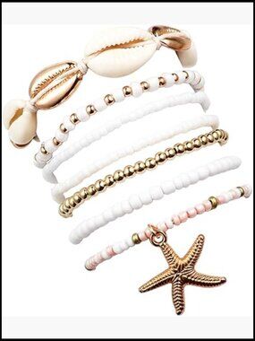 Boho Stackable Shell Beaded Anklet Bracelet Set Multi-Layer Summer Beach